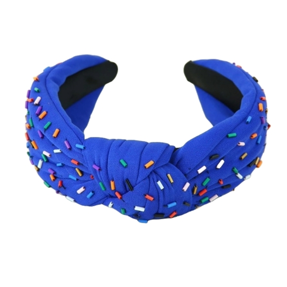 Sprinkles Beaded Embellished Top Knot Headband in Blue main image 4